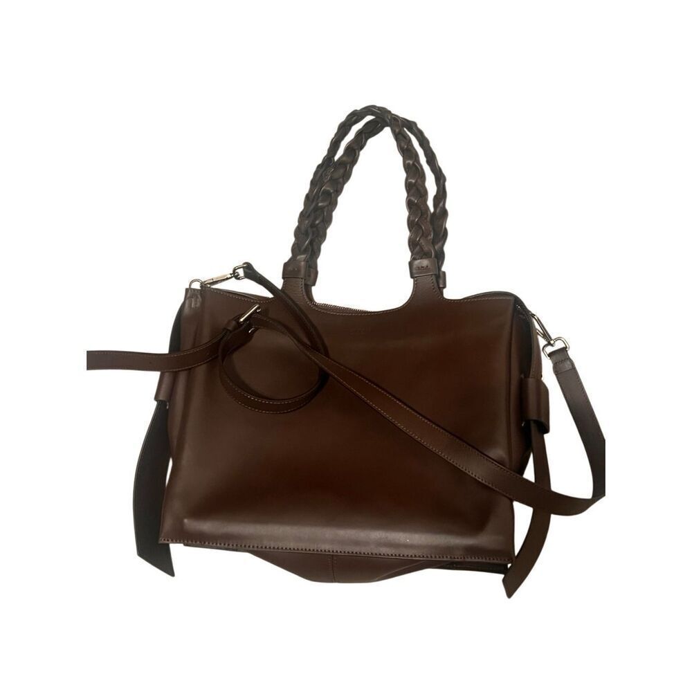 Lia Numa Womens Genuine Leather Braided Top Handle Handbag Crossbody Brown OS
